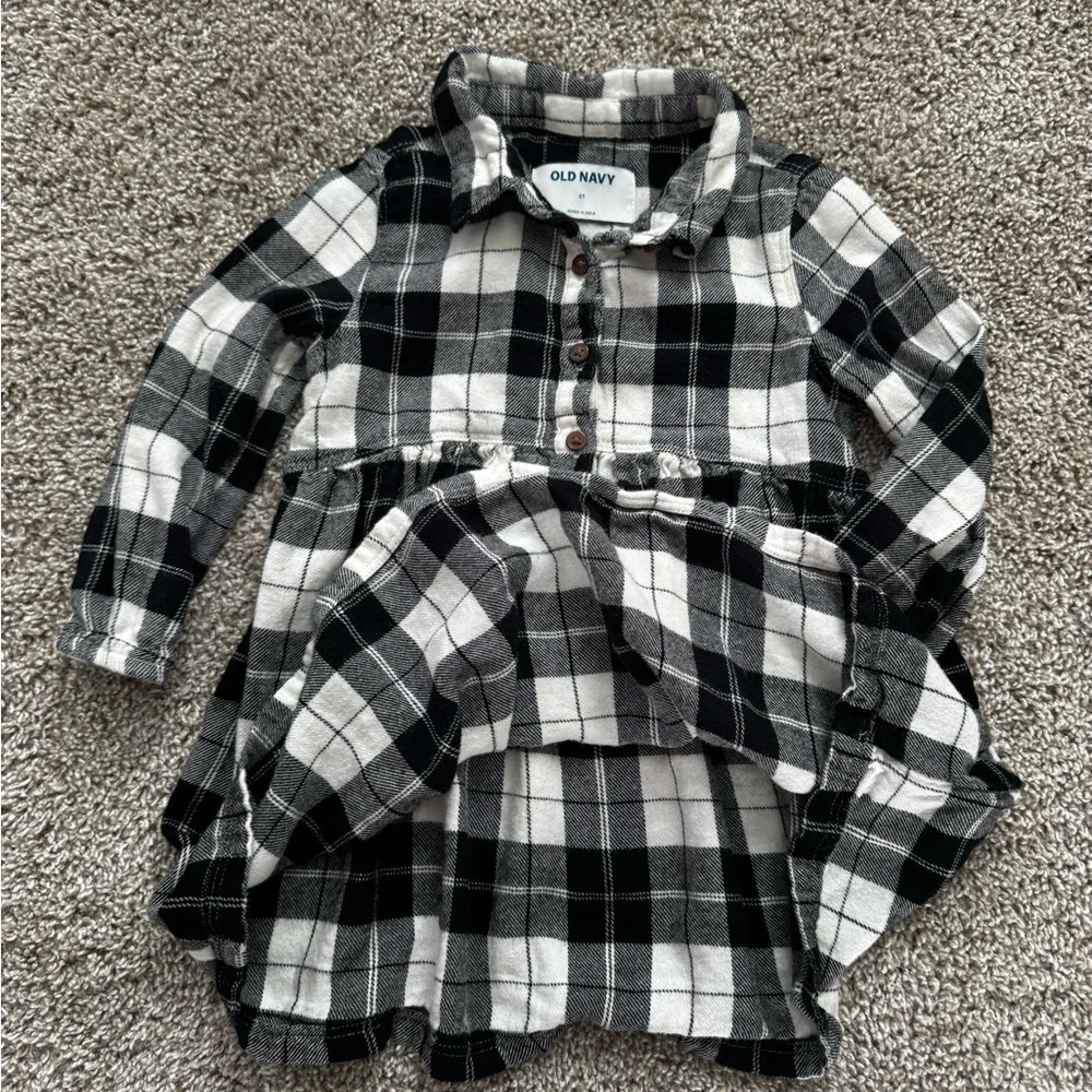 Old Navy Black & White Checkered Shirt  Dress Toddler Buffalo Plaid Dress 2T